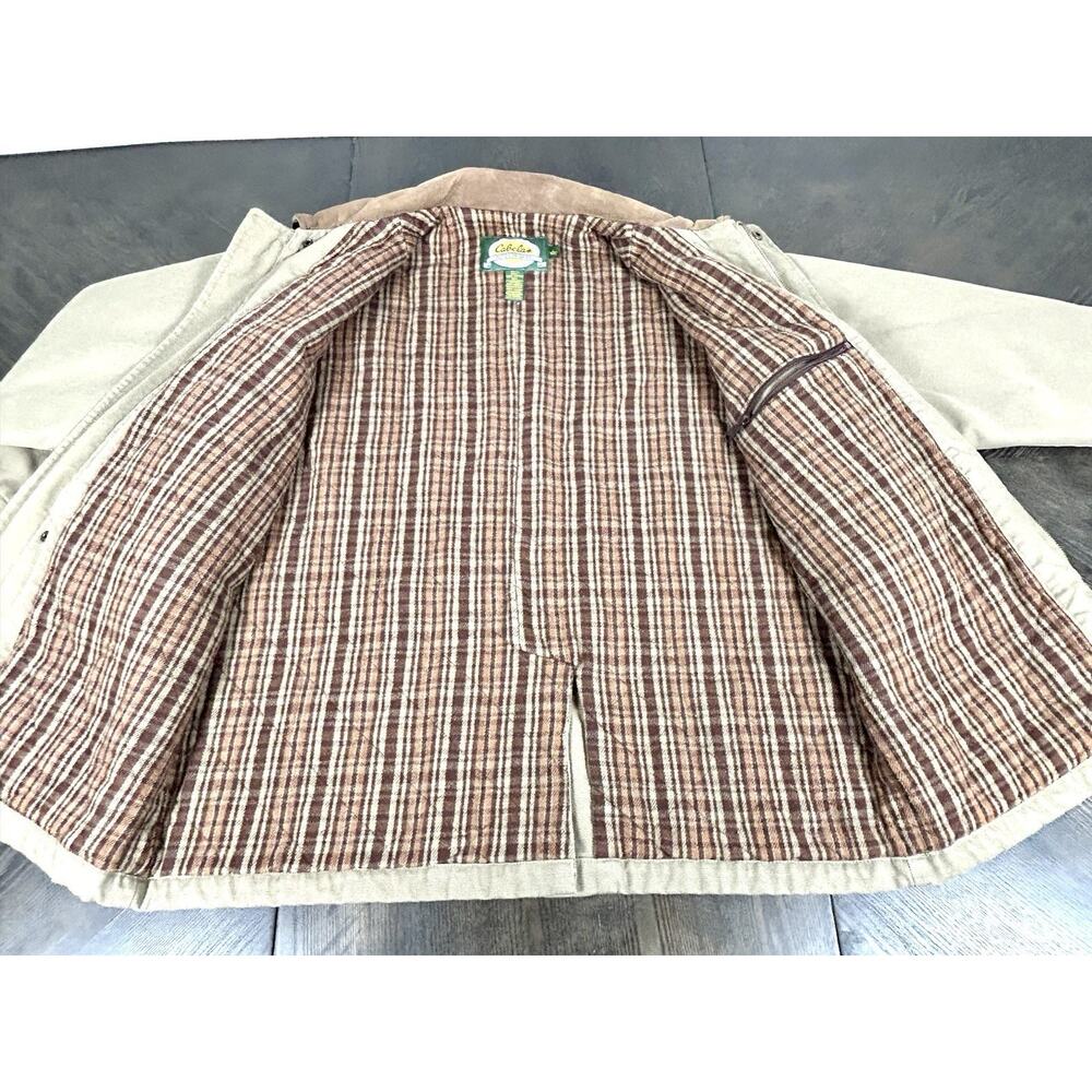 Cabela’s Men’s Chore Field Jacket Beige Nubuck Leather Collar Size L Reg - Picture 14 of 16